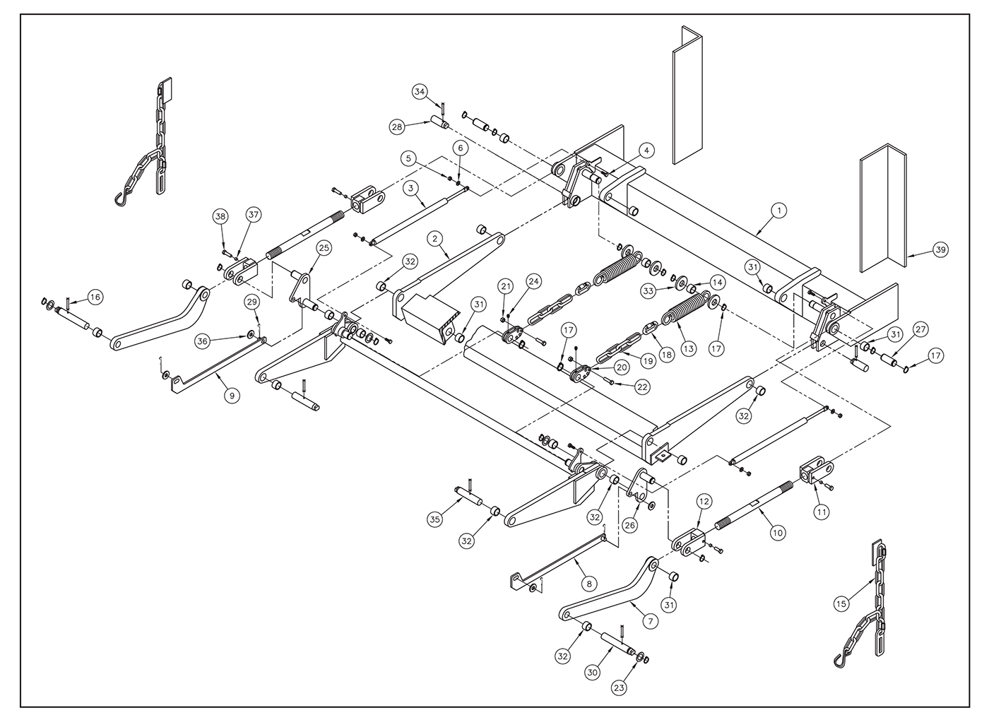 SL15 EST/SL20 EST Trunnion Lift Arm And Idler Arm Assembly (10 Inches) Diagram